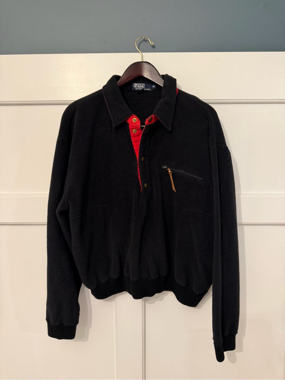 Vintage Ralph Lauren Black Fleece Zip-Up with Red Placket